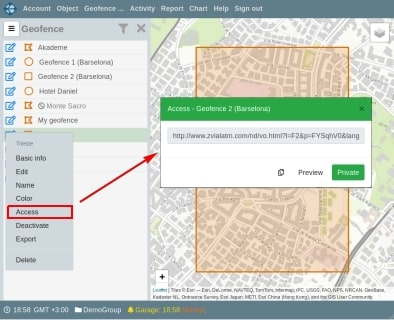 Share a link to the selected geofence